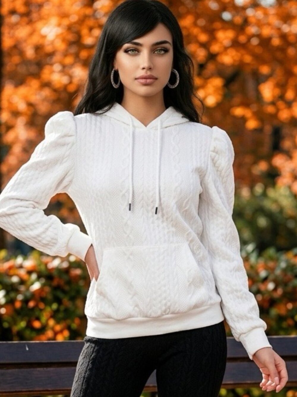 Elegant Hooded Soft Pullover Sweater with Front Pocket, Long Sleeve Hoodie